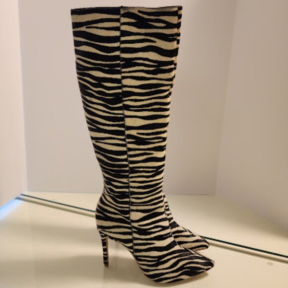 AQUA Zebra Print Calf Hair High Heel Boots - Picture 6 of 8
